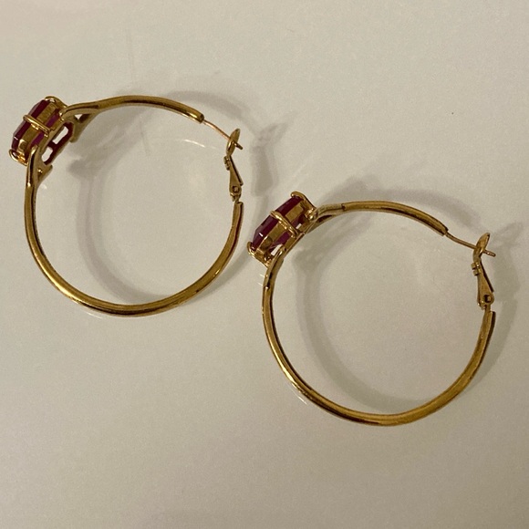 Kate Spade Gold & Amethyst Purple Gemstone Hoop Earrings - Picture 3 of 7